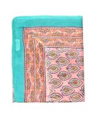 Paréo Pondichéry en coton turquoise vif/rose