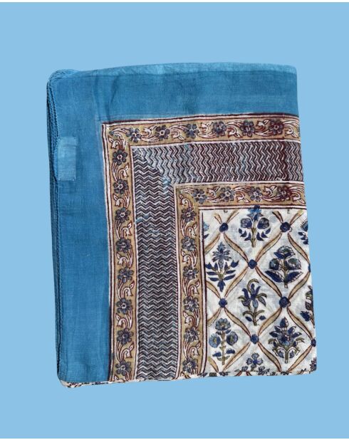 Pondichery-Sarong aus blauem Baumwollvoile