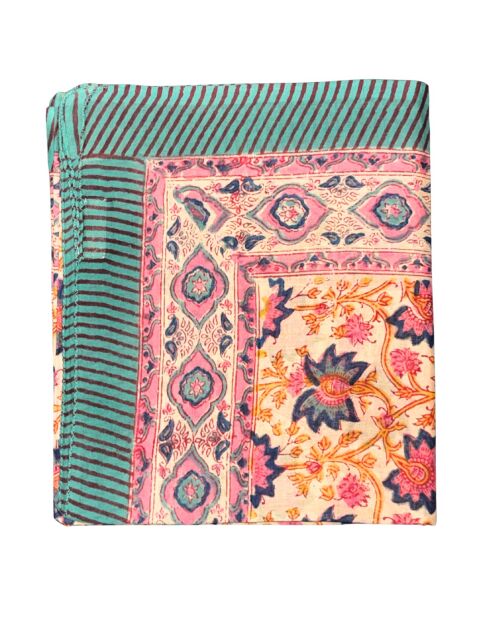 Paréo Pondichéry en coton rose vif/crème