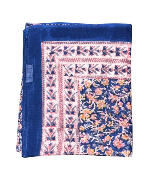 Pondicherry sarong van donkerblauw katoen met roze bloemenprint
