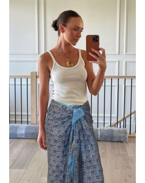 Pondichery-Sarong aus blauem Baumwollvoile