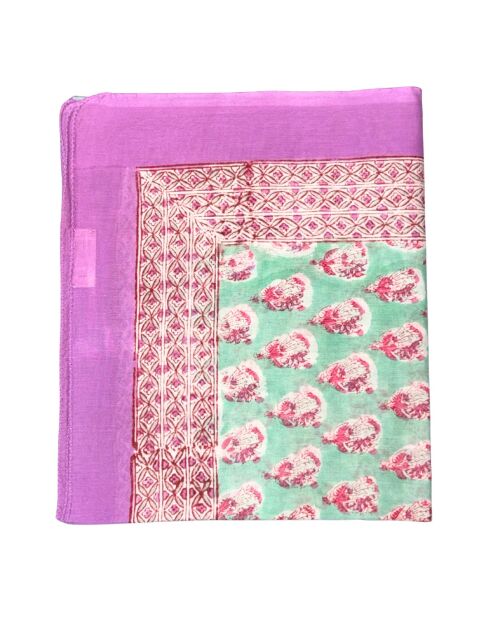 Pareo Pondicherry in cotone rosa/verde menta