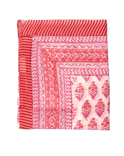 Paréo Pondichéry en coton rose/rouge