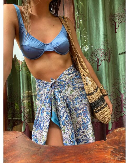 Pondichery-Sarong aus blauem Baumwollvoile