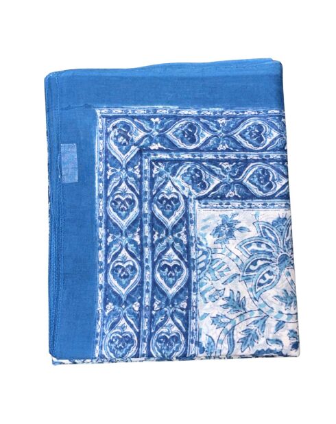 Paréo Pondichéry en coton bleu