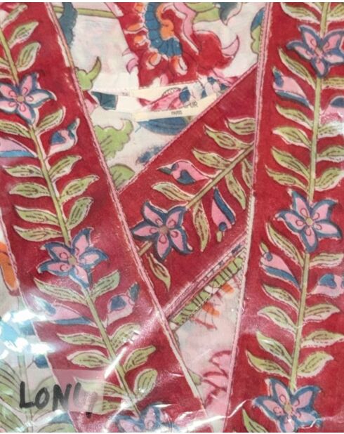 Kimono long en coton block print multicolore