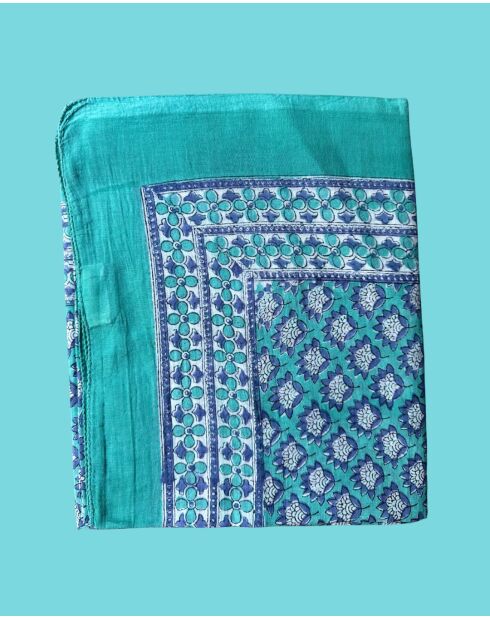 Pondichery-Sarong aus blauem Baumwollvoile