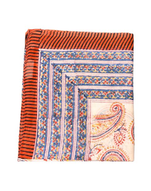 Oranje/blauwe pondicherry katoenen sarong