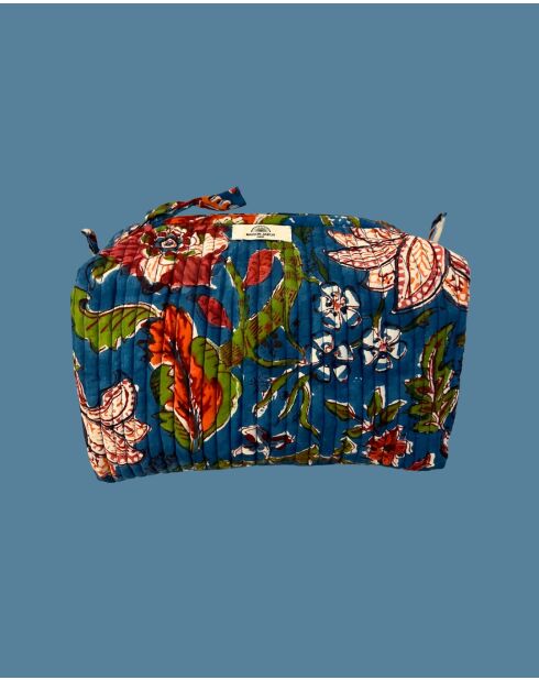 Bolsa Delhi M de gasa de algodón estampada con fondo azul