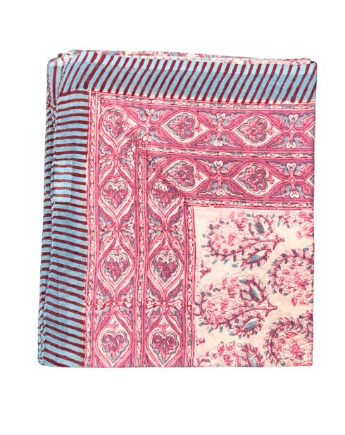 Paréo Pondichéry en coton bleu/rose