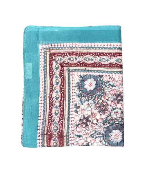 Pondicherry Baumwollsarong türkisblau/dunkelrot