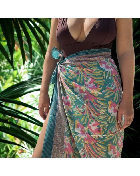 Pondichery-Sarong aus grünem Baumwollvoile