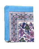 Pondicherry Sarong aus himmelblauer Baumwolle mit rosafarbenem Blumendruck