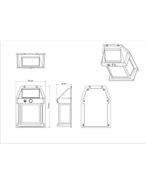 Applique murale solaire avec détecteur de présence - 12 -x 6,2x17 cm