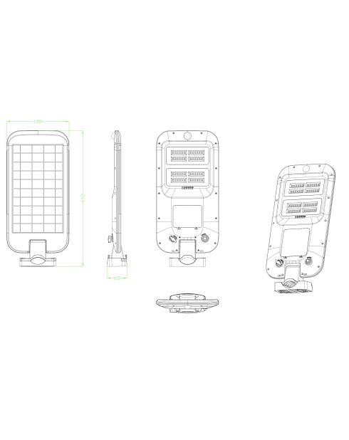 Tête de lampadaire solaire 2000 lumens avec détecteur de présence - 19,8x6,3x43,2 cm