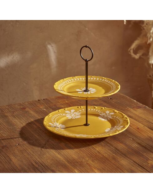 Présentoir à biscuits indien à deux étages moutarde