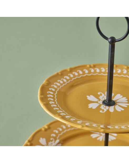 Présentoir à biscuits indien à deux étages moutarde