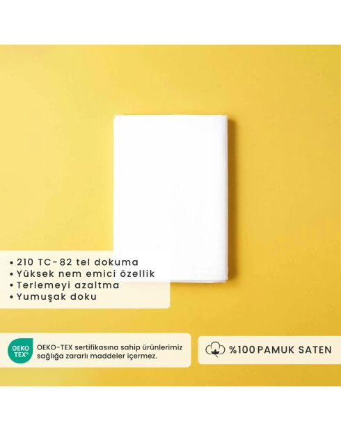 Lenzuolo basico in 100% raso di cotone bianco - 160x200x35 cm