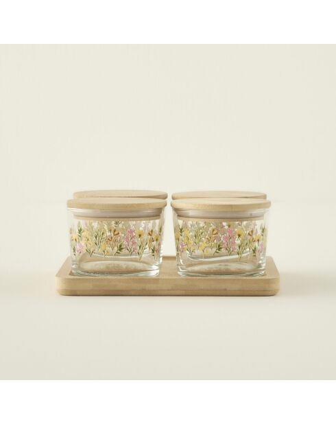 Juego de 4 tazones de desayuno Flores con tapa