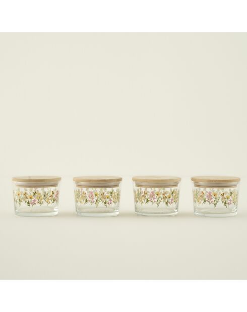 Juego de 4 tazones de desayuno Flores con tapa