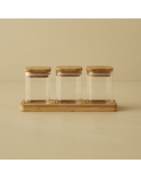 Set di 3 barattoli per spezie Alice con coperchi in bambù naturale