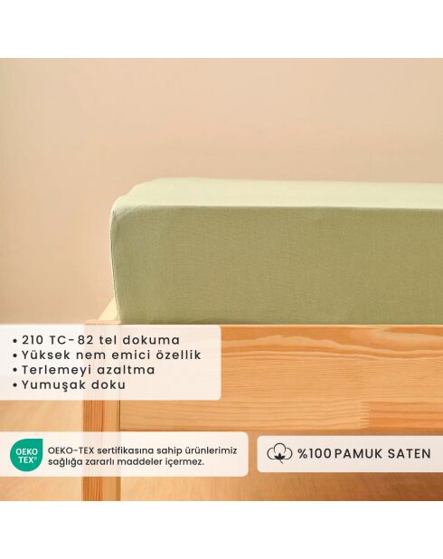 Lenzuolo basico con angoli elasticizzati 100% cotone satinato double misty green - 160x200x35 cm