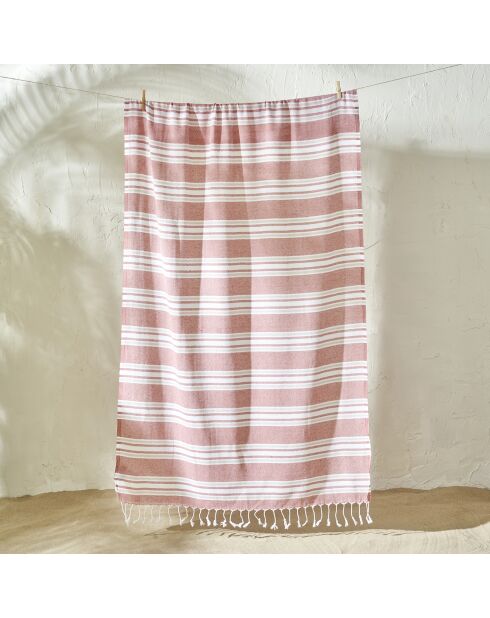 Gestreifte Peshtamal-Serviette aus Terrakotta - 90x160 cm