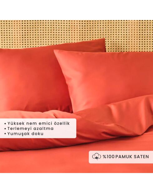 Copripiumino matrimoniale Arno in raso di cotone 100% terracotta