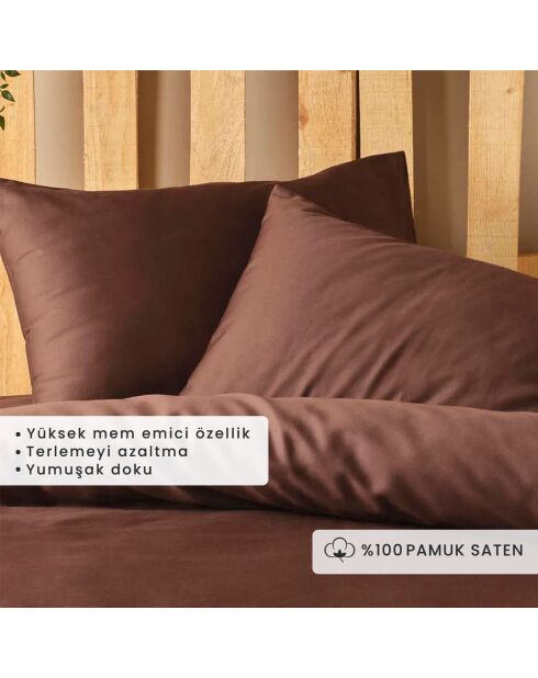 Copripiumino matrimoniale Arno in 100% cotone satinato marrone - 260x240 cm