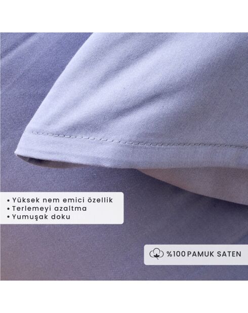 Set di 2 federe standard blu in raso di cotone 100%