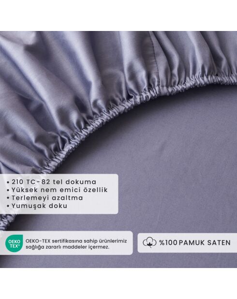 Lenzuolo matrimoniale Arno in raso 100% cotone Blu - 160x200x35 cm