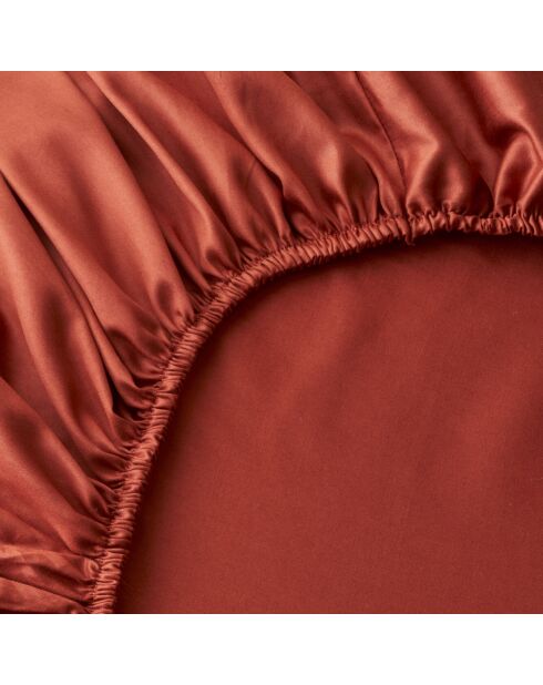 Lenzuolo matrimoniale Arno in raso di terracotta 100% cotone - 160x200x35 cm