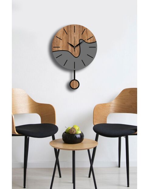 Horloge murale décorative noyer/gris - 34 x 48 cm