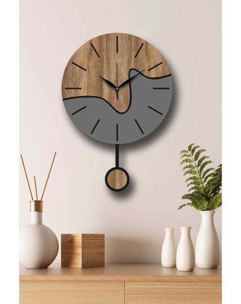 Horloge murale décorative noyer/gris - 34 x 48 cm