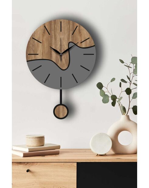 Horloge murale décorative noyer/gris - 34 x 48 cm
