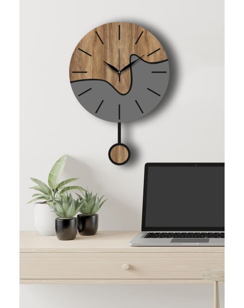 Horloge murale décorative noyer/gris - 34 x 48 cm
