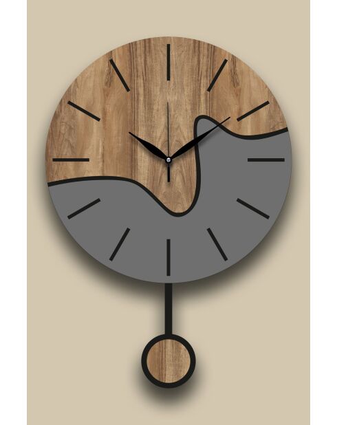 Horloge murale décorative noyer/gris - 34 x 48 cm