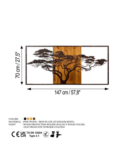 Mehrfarbiges dekoratives Wandzubehör aus Holz - 147 x 70 cm