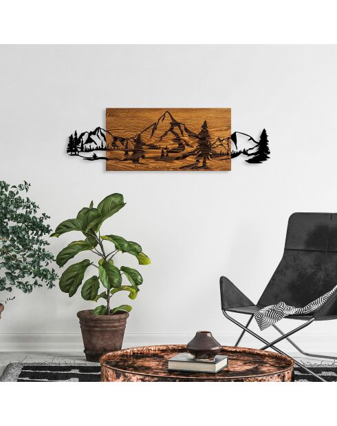 Decoratief wandaccessoire van walnoot/zwart hout - 30 x 95 cm