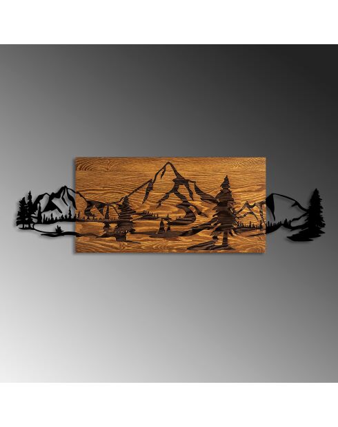 Decoratief wandaccessoire van walnoot/zwart hout - 30 x 95 cm