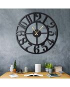 Horloge murale décorative en métal noir - 70 x 70 cm