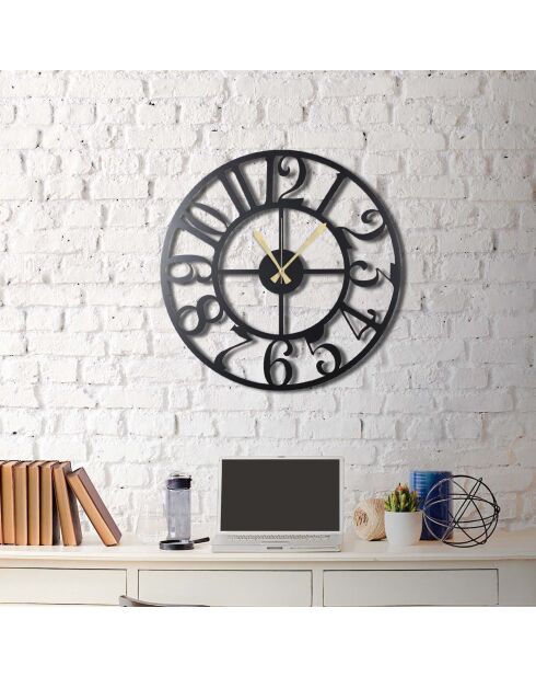 Horloge murale décorative en métal noir - 70 x 70 cm