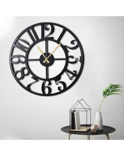 Horloge murale décorative en métal noir - 70 x 70 cm