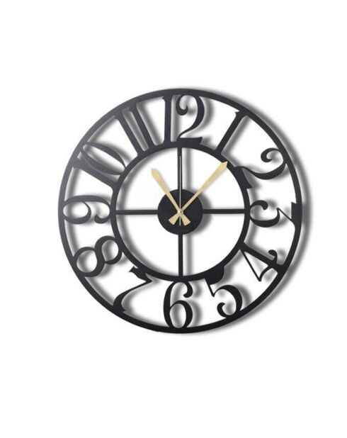 Horloge murale décorative en métal noir - 70 x 70 cm