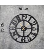 Horloge murale décorative en métal noir - 70 x 70 cm