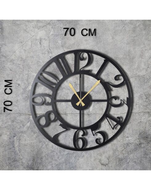 Horloge murale décorative en métal noir - 70 x 70 cm