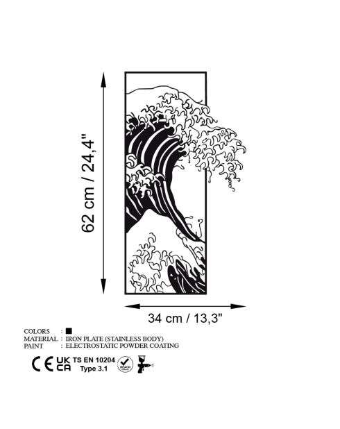 Accessoire mural décoratif en métal noir - 34 x 62 cm