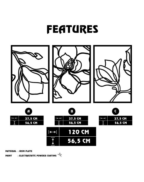 Accesorio decorativo de pared de metal negro - 120 x 56,5 cm