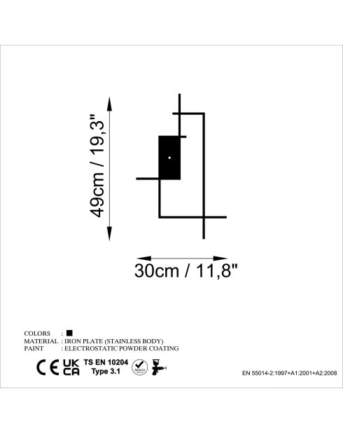 Horloge murale décorative en métal noir - 49 x 30 cm