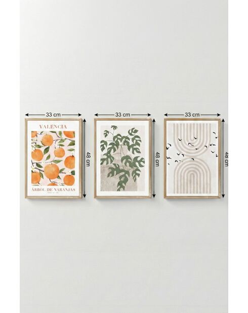 Tableau décoratif encadré en MDF (3 pièces) multicolore - 33 x 48 cm